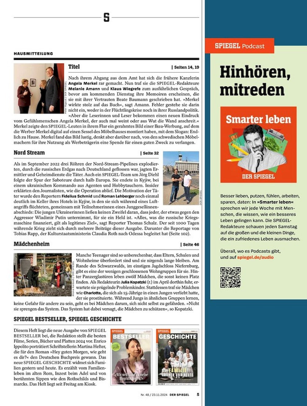 Der Spiegel Magazin Deutschland 2024-48 Angela Merkel