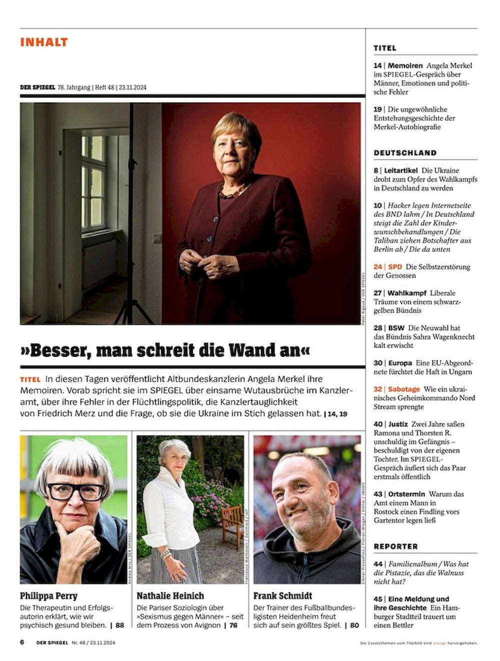 Der Spiegel Magazin Deutschland 2024-48 Angela Merkel