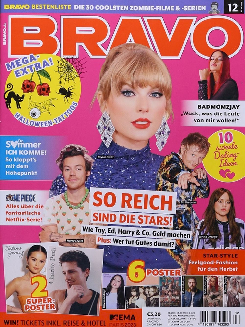Bravo Magazin Deutschland 2023-12 Taylor Swift Gomez Rodrigo Post Malone Charlie Puth + Poster