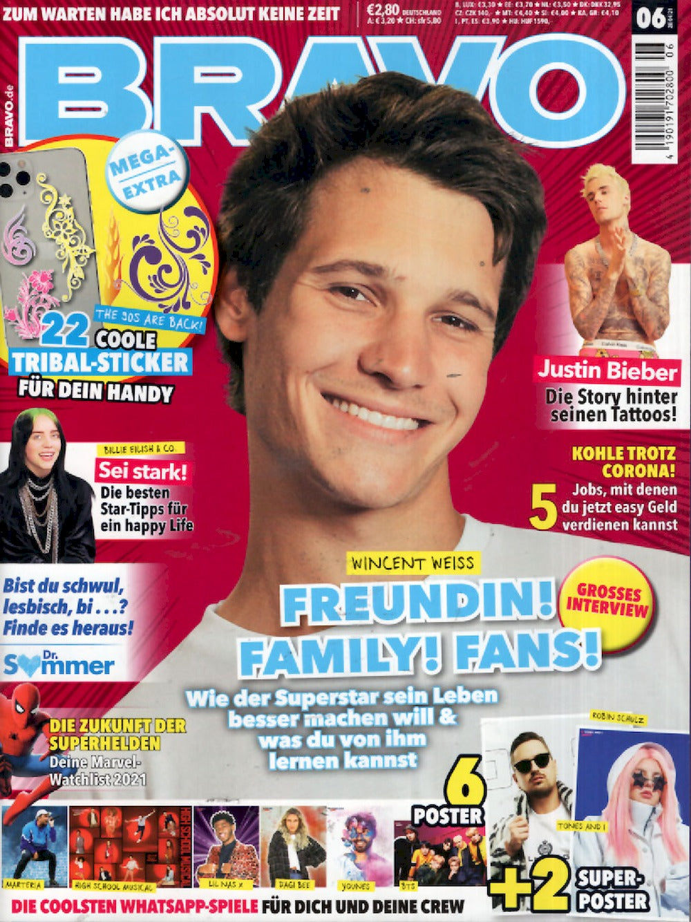 Bravo Magazin Deutschland 2021-06 Wincent Weiss Robin Schulz Tones And I BTS Lil Nas X + Poster