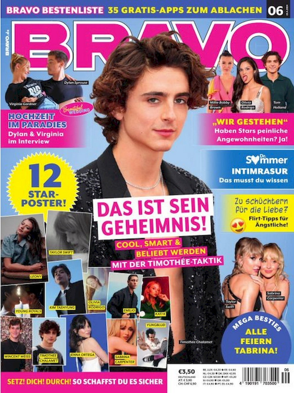 Bravo Magazin Deutschland 2024-06 Timothee Chalamet Taylor Swift Kim Taehyung Sabrina Carpenter + Poster