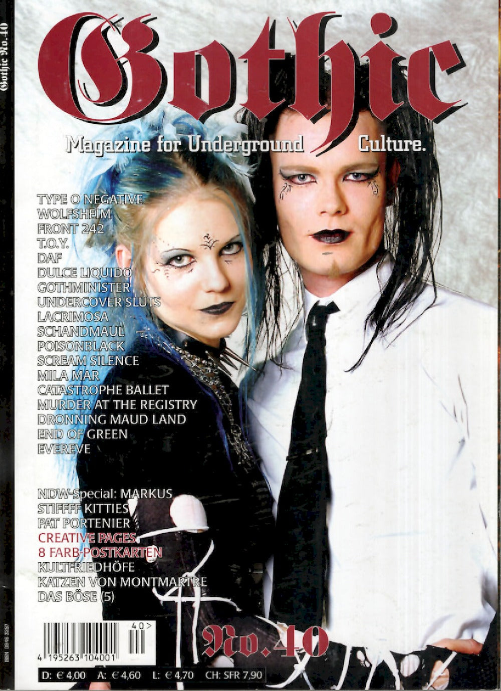 Gothic Magasin Tyskland 2003 #40 Type 0 Negative Wolfsheim Front 242 Toy Daf Dulce Liquido Lacrimosa Originalutgåva