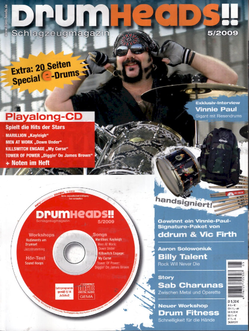Drumheads Magazin Deutschland 2009-05 Vinnie Paul Billy Talent Sab Charunas + CD