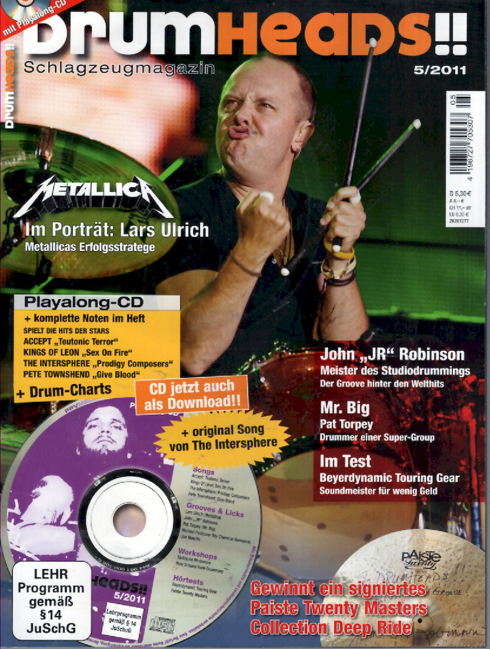 Drumheads Magazin Deutschland 2011-05 Lars Ulrich Metallica John Robinson Pat Torpey + CD
