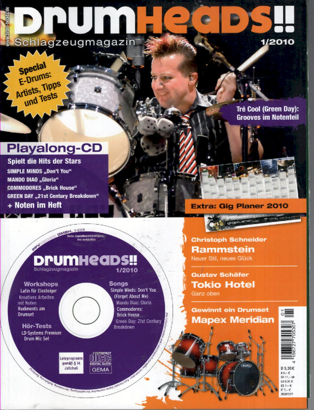 Drumheads Magazin Deutschland 2010-01 Tre Cool Green Day Rammstein + CD