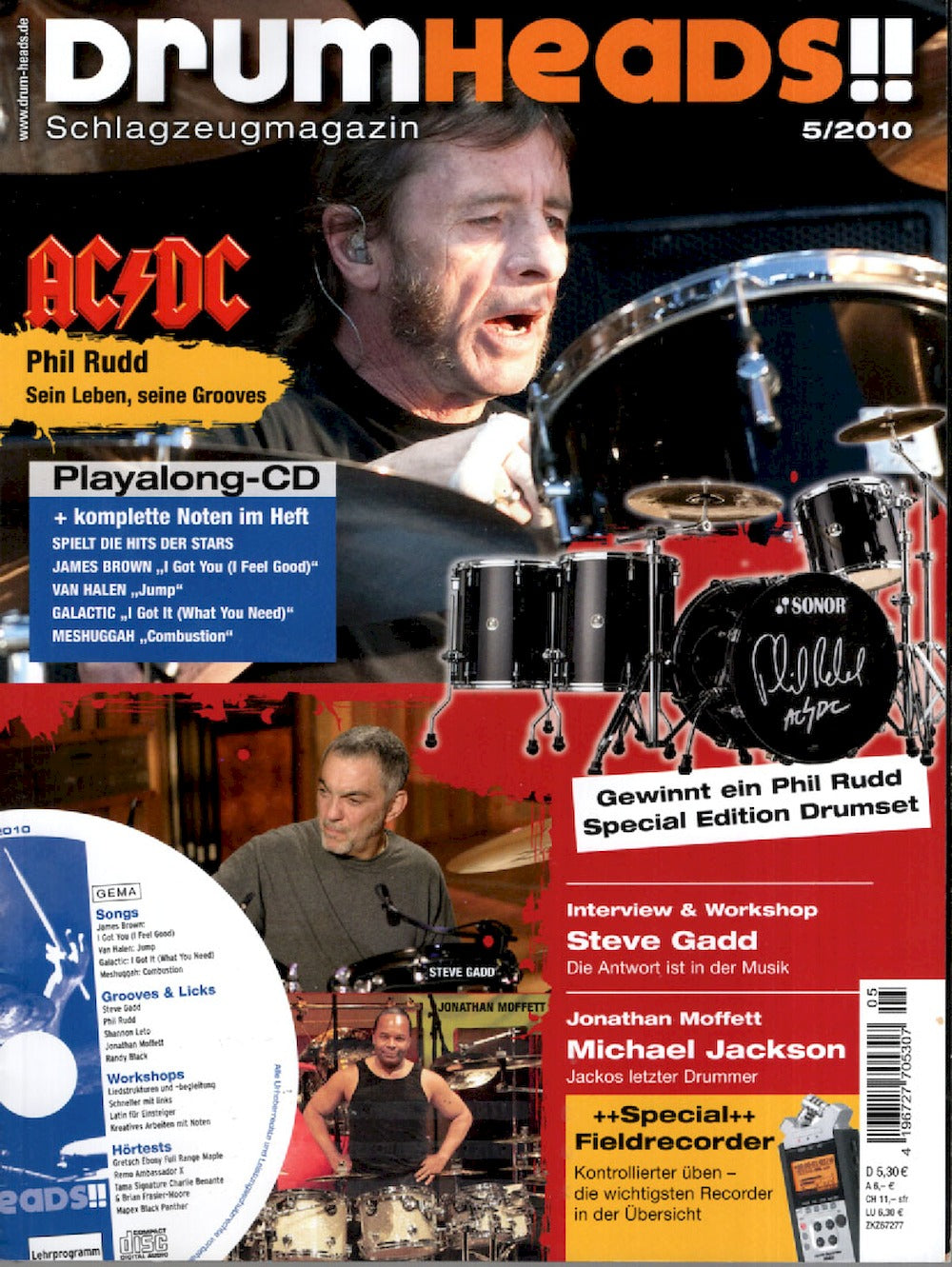 Drumheads Magazin Deutschland 2010-05 Phil Rudd AC/DC Steve Gadd Jonathan Moffet + CD