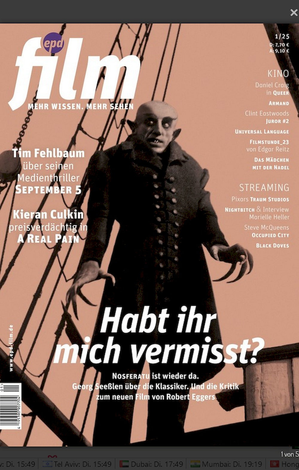 EPD Film Magazin Deutschland 2025-01 Max Schreck Tim Fehlbaum Kieran Culkin
