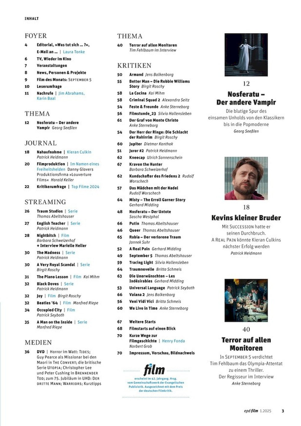 EPD Film Magazin Deutschland 2025-01 Max Schreck Tim Fehlbaum Kieran Culkin