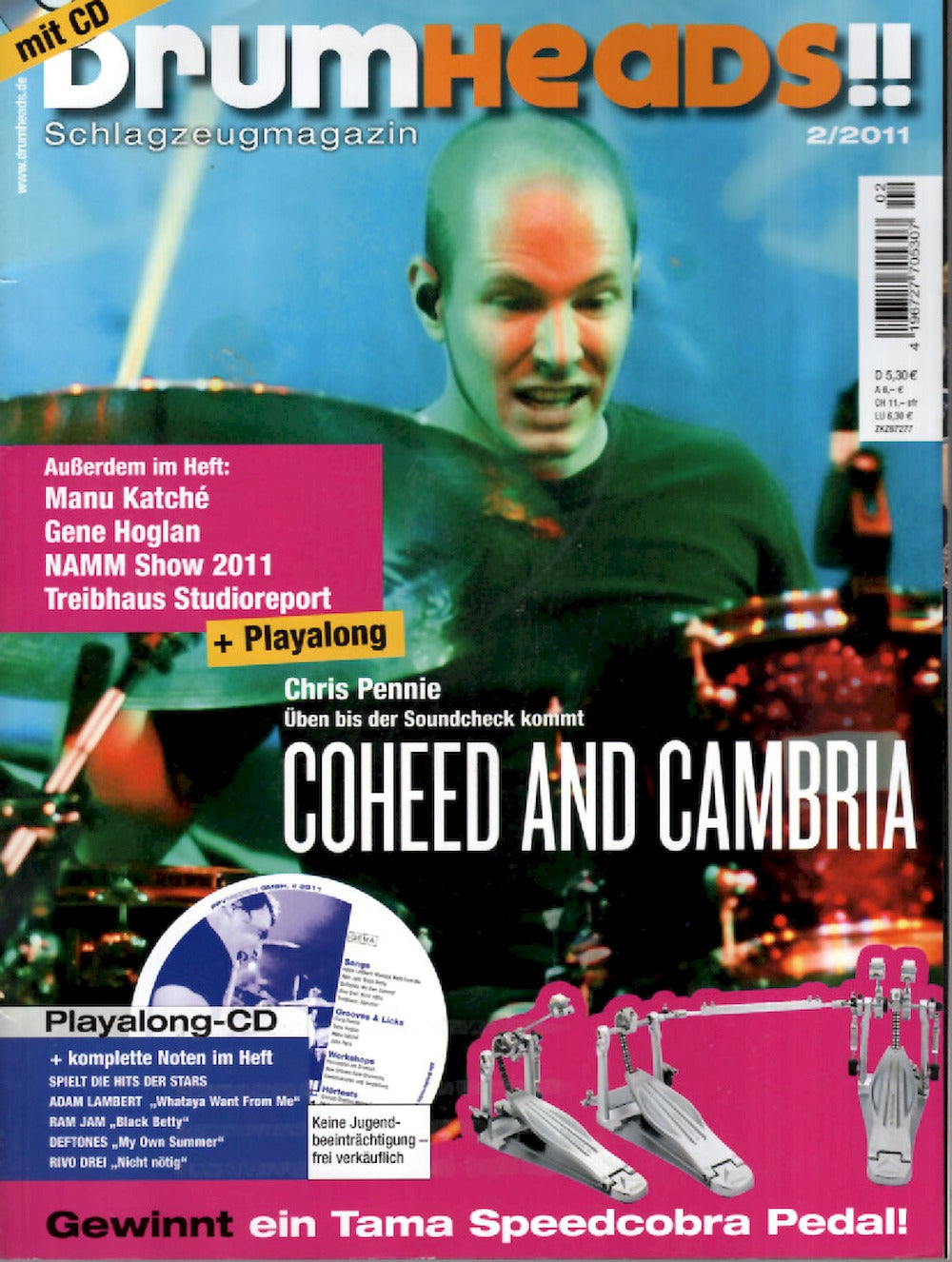 Drumheads Tijdschrift Duitsland 2011-02 Chris Pennie Manu Katche Gene Hoglan Originele uitgave + CD