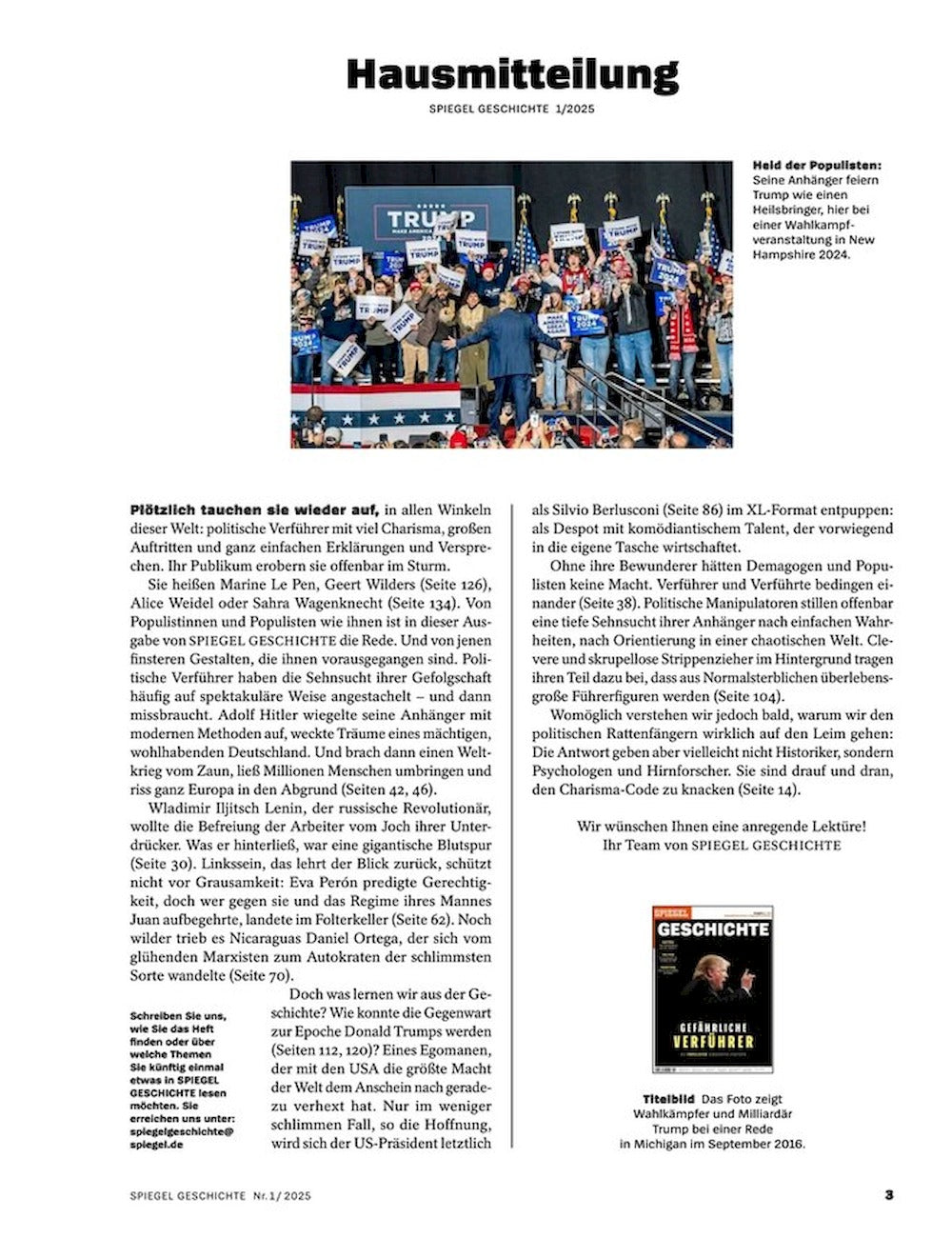 Spiegel Geschichte Magazin Deutschland 2025-01 Donald Trump Adolf Hitler Evita Peron