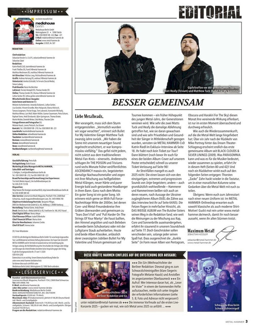 Metal Hammer Magazin Deutschland 2025-02 Bullet For My Valentine Trivium Dream Theater Grave Digger