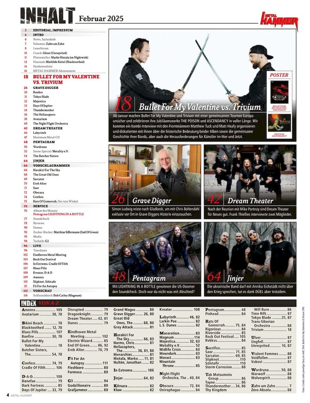 Metal Hammer Magazin Deutschland 2025-02 Bullet For My Valentine Trivium Dream Theater Grave Digger