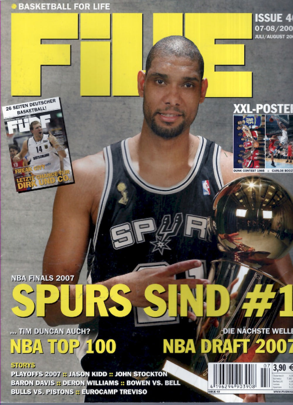 Five Magazin Deutschland 2007-07 Tim Duncan Carlos Boozer #40 + Poster