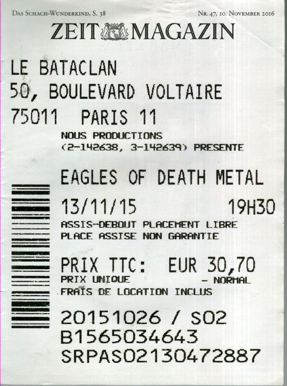 Zeit Magasin Tyskland 2016-47 Eagles Of Death Metal Originaludgave