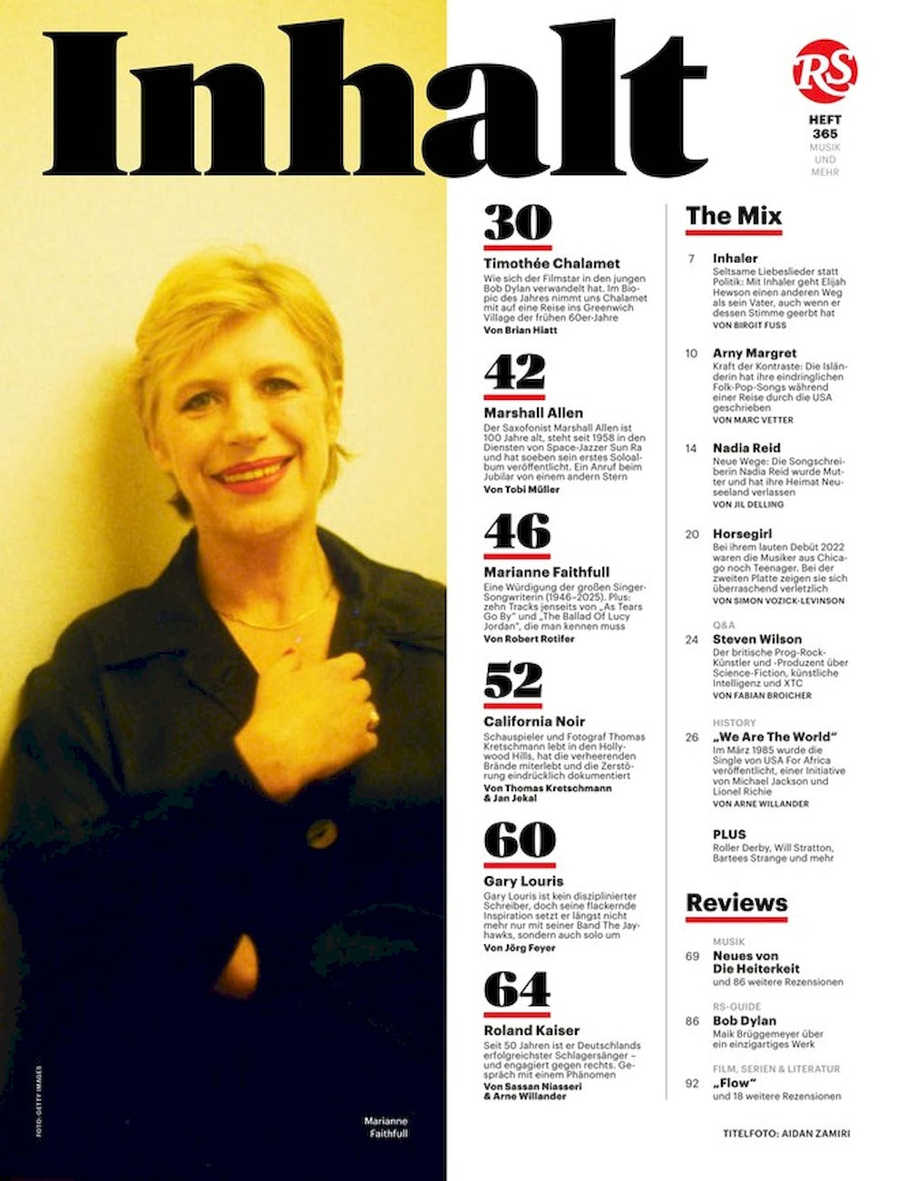 Rolling Stone Magazin Deutschland 2025-03 Timothee Chalamet Bob Dylan Roland Kaiser Marshall Allen #365