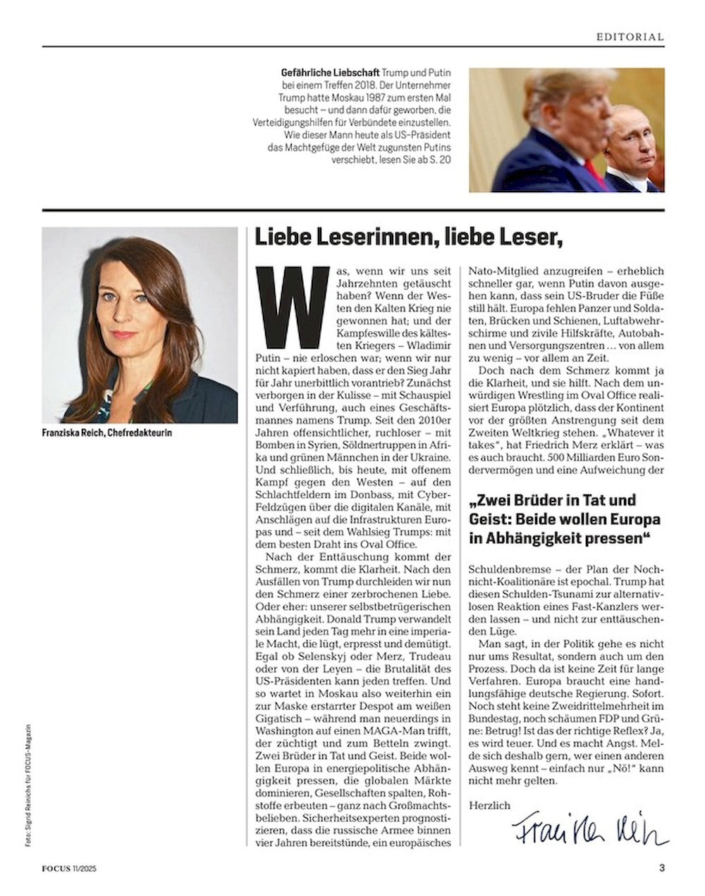 Focus Magazin Deutschland 2025-11 Donald Trump Putin