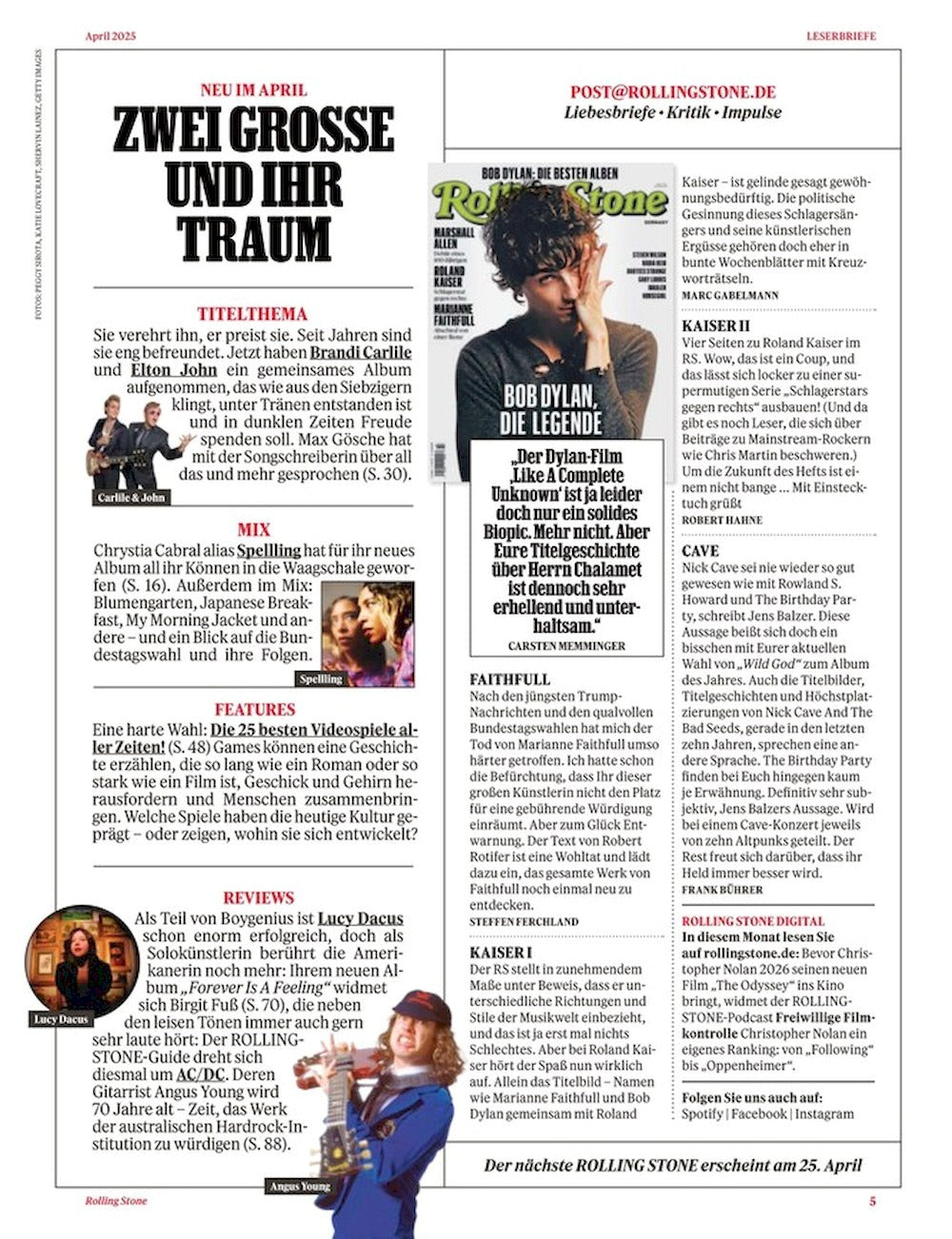 Rolling Stone Magazine Germany 2025-04 Elton John Brandi Carlile