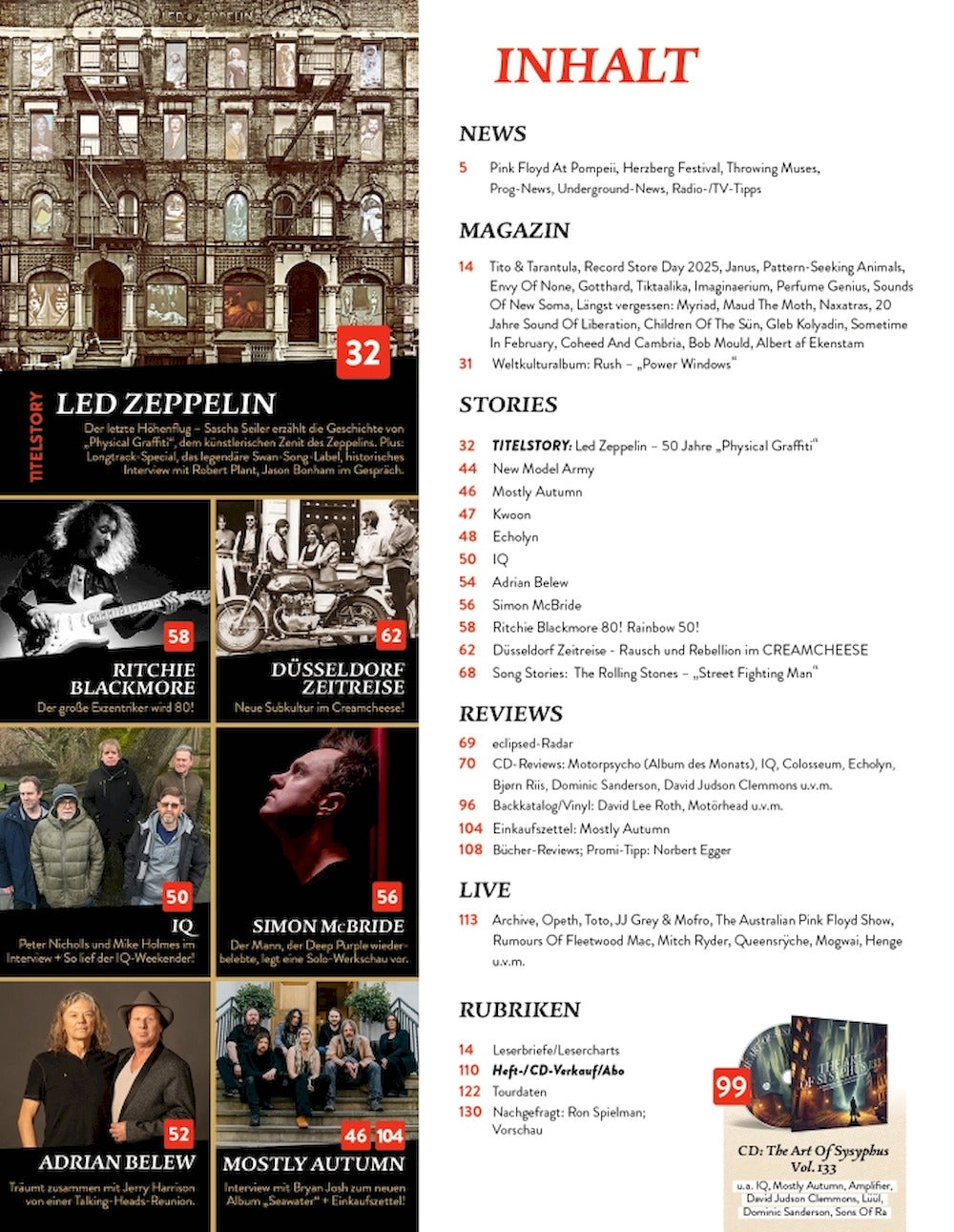 Eclipsed Magazin Deutschland 2025-04 Led Zeppelin Model Army Mostly Autumn Kwoon Echolyn #269