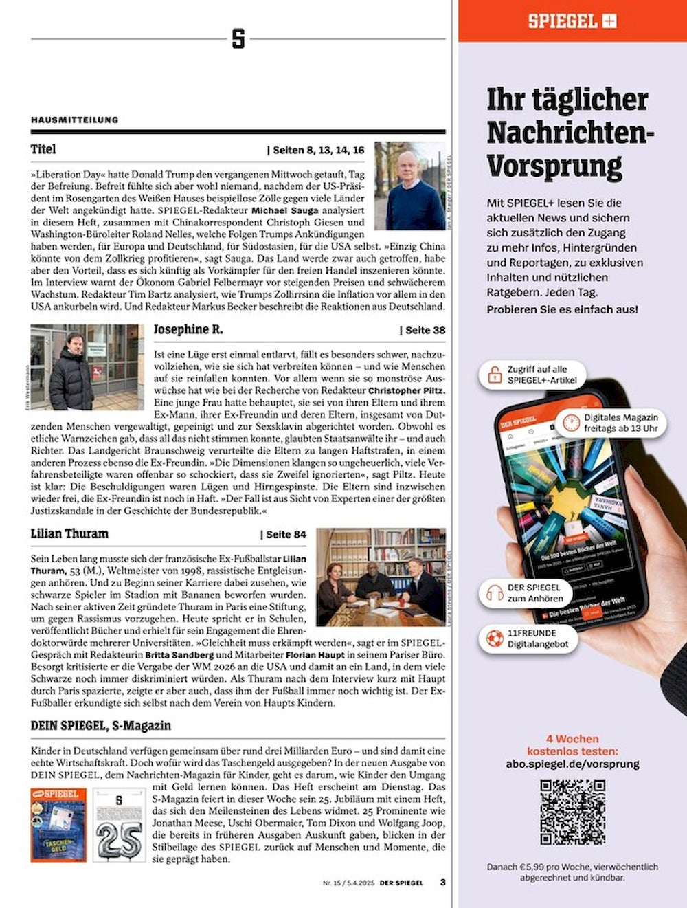 Der Spiegel Magazin Deutschland 2025-15 Donald Trump Liliam Thuram