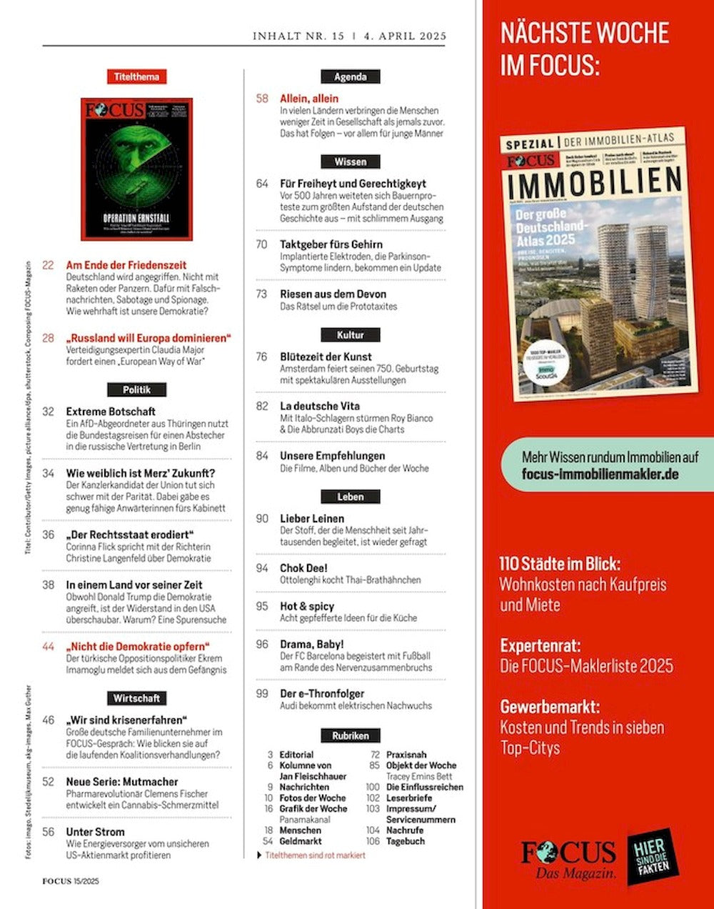 Focus Magazin Deutschland 2025-15 Putin Ekrem Imamoglu Hansi Flick