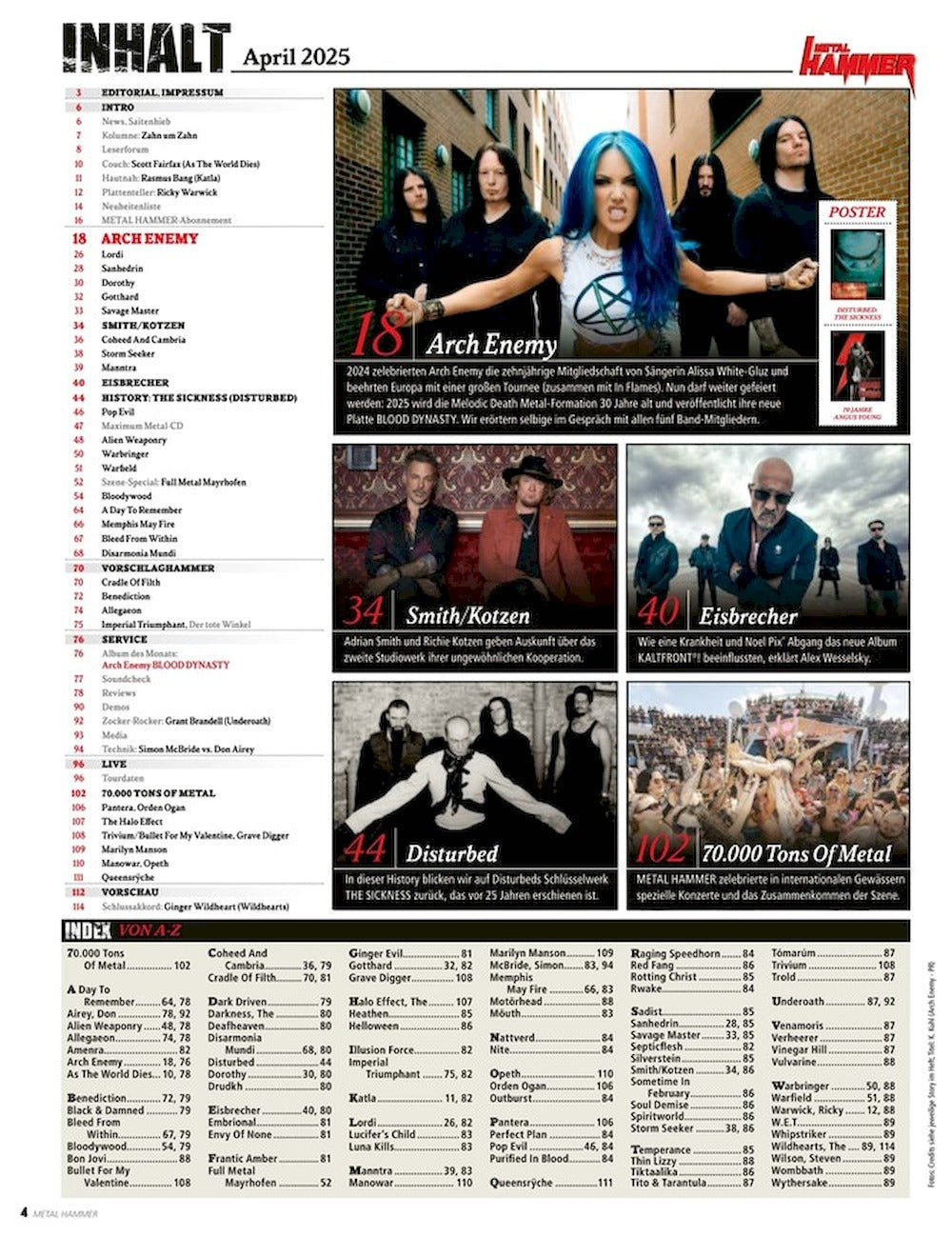 Metal Hammer Magazine Germany 2025-04 Arch Enemy Eisbrecher + CD + Poster Angus Young