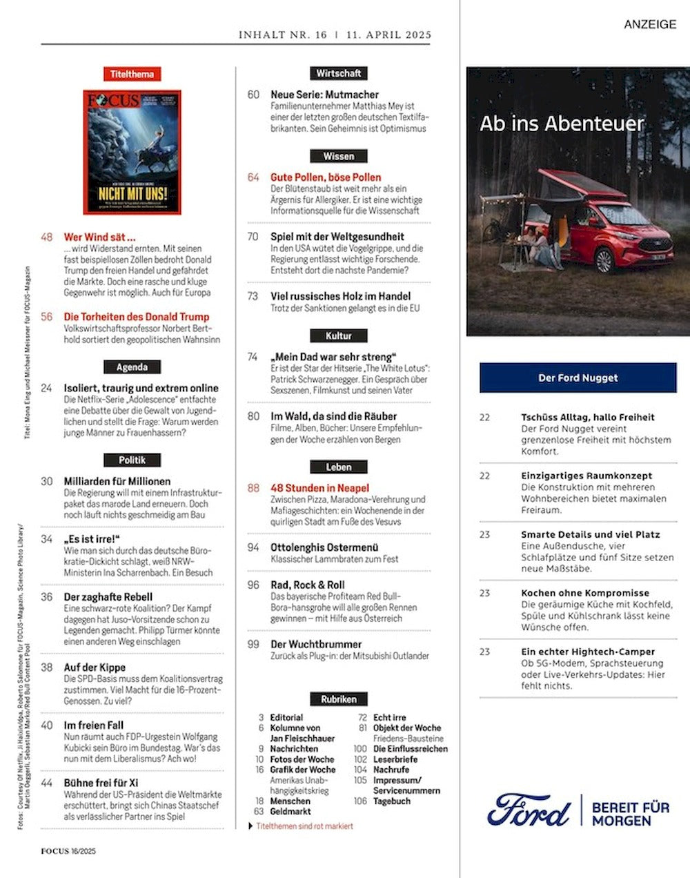 Focus Magazin Deutschland 2025-16 Donald Trump Owen Cooper