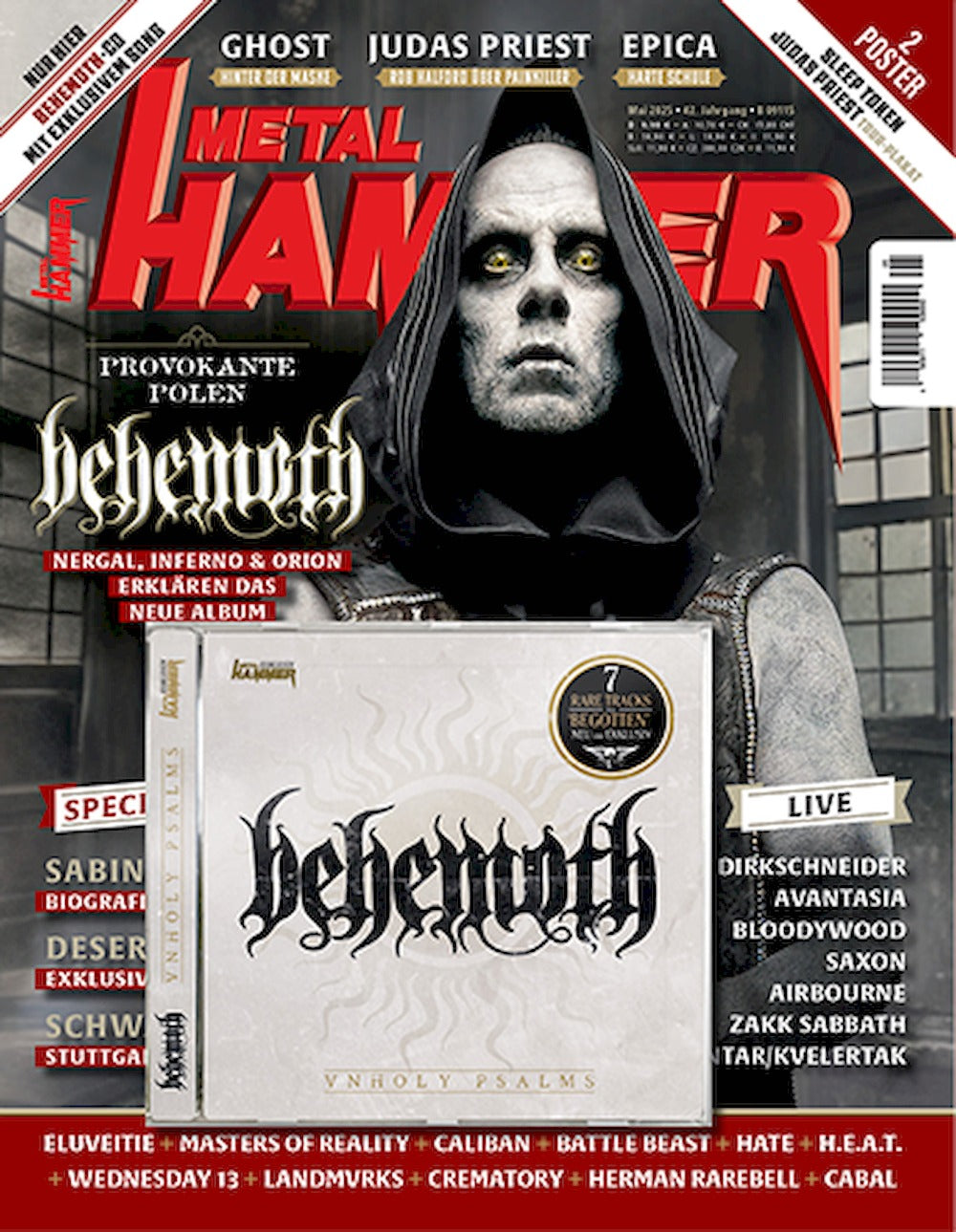 Metal Hammer Magazin Deutschland 2025-05 Behemoth Ghost Epica Sleep Token Judas Priest + CD + Poster