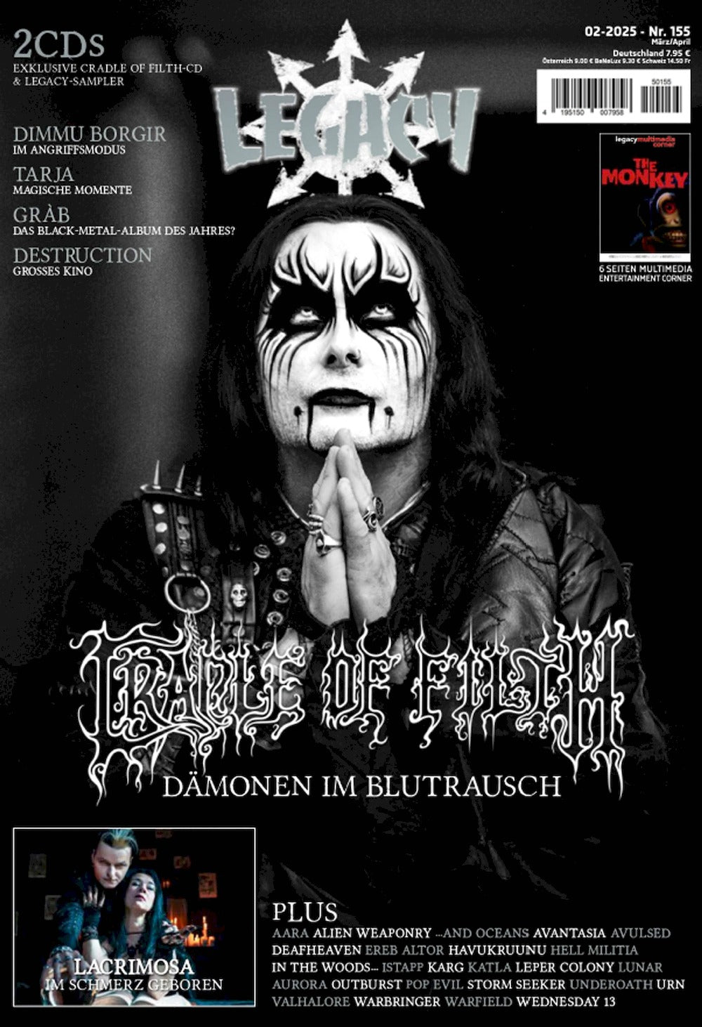 Legacy Rivista Germania 2025-03 Cradle Of Filth Dimmu Borgir Edizione originale + CD + Poster