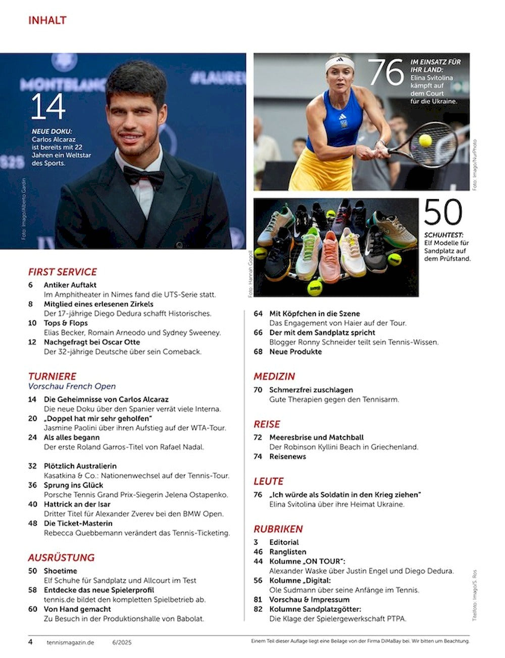 Tennis Magazine Allemagne 2025-06 Carlos Alcaraz Jasmine Paolini Édition originale