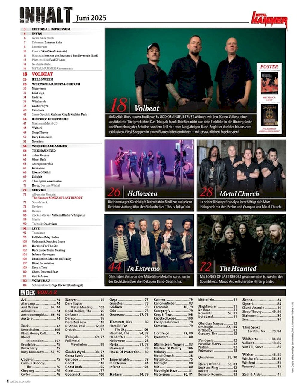 Metal Hammer Magazine Allemagne 2025-06 – Volbeat Metal Church Ghost Godsmack Michael Poulsen – Édition originale
