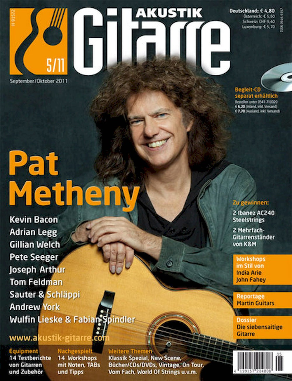 Akustik Gitarre Magazin Deutschland 2011-05 Pat Metheny Kevin Bacon Adrian Legg Gillian Welch Pete Seeger