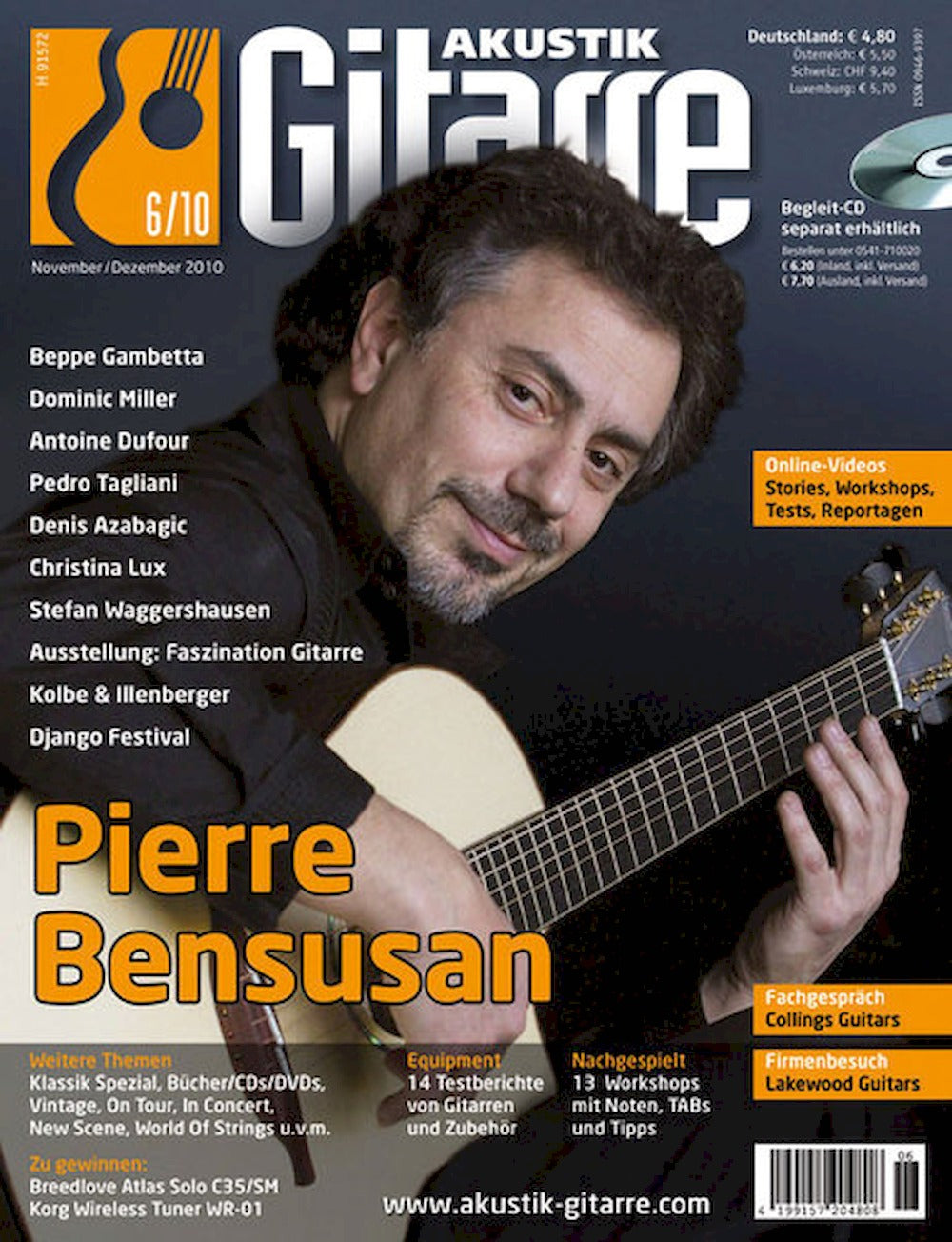 Akustik Gitarre Magazin Deutschland 2010-06 Pierre Bensusan Beppe Gambetta Dominic Miller Antoine Dufour Pedro Tagliani