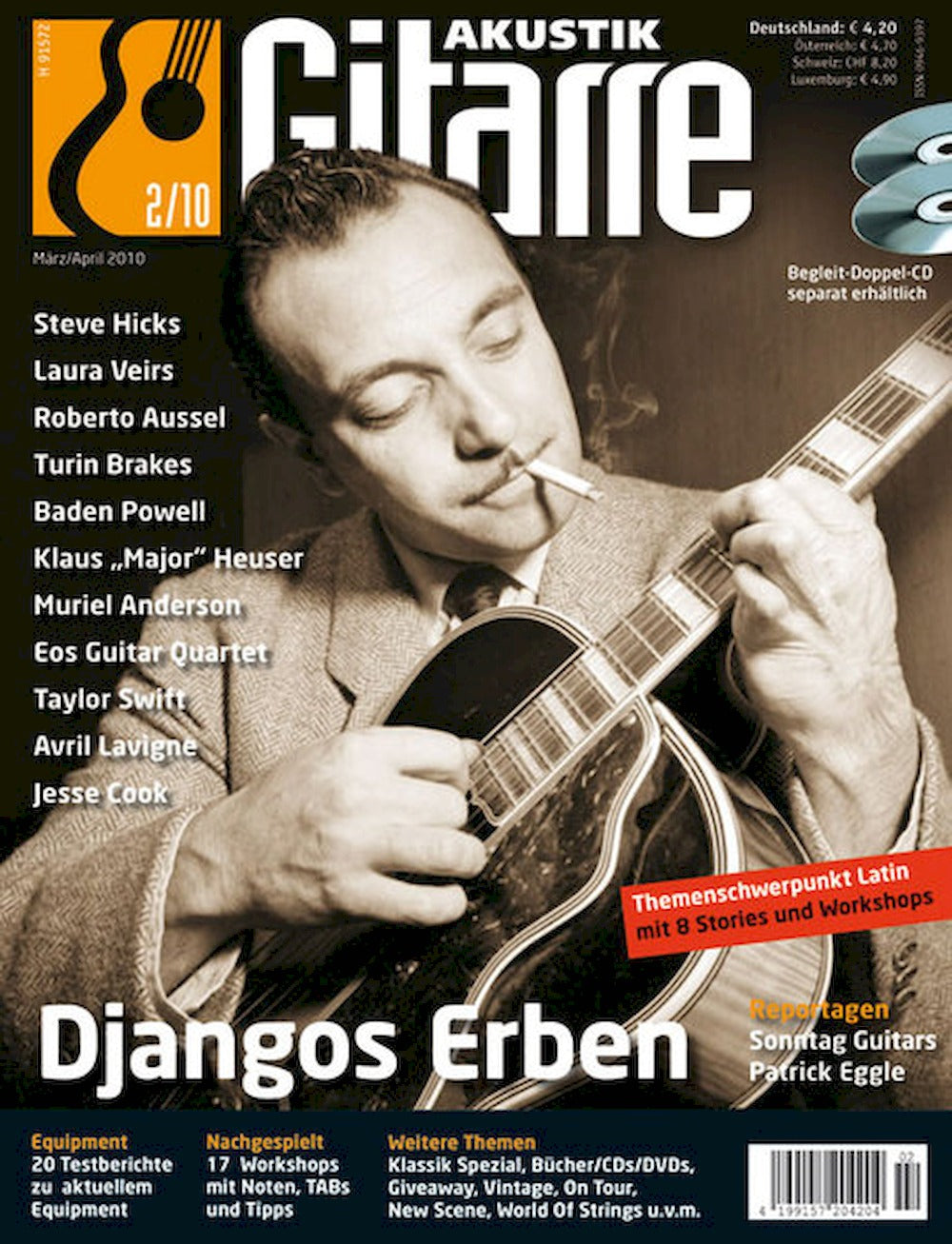 Akustik Gitarre Magazin Deutschland 2010-02 Steve Hicks Laura Veirs Roberto Aussel Baden Powell Klaus "Major" Heuser