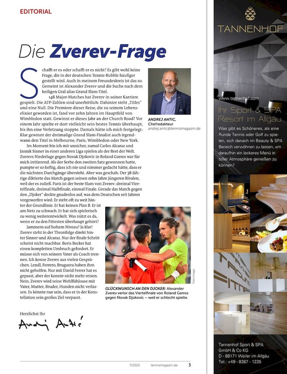Tennis Tijdschrift Duitsland 2025-07 Justin Engel Originele uitgave