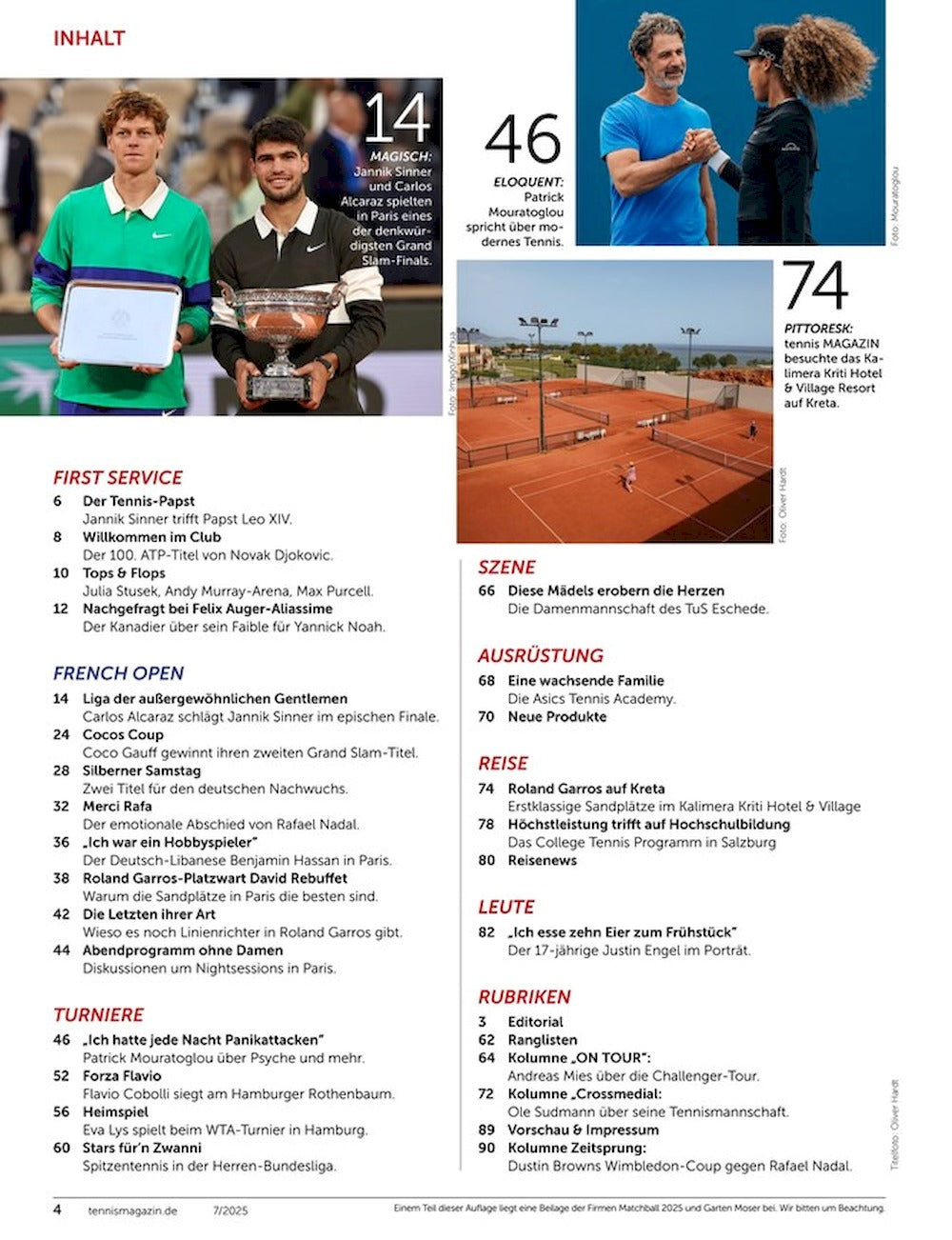 Tennis Tijdschrift Duitsland 2025-07 Justin Engel Originele uitgave