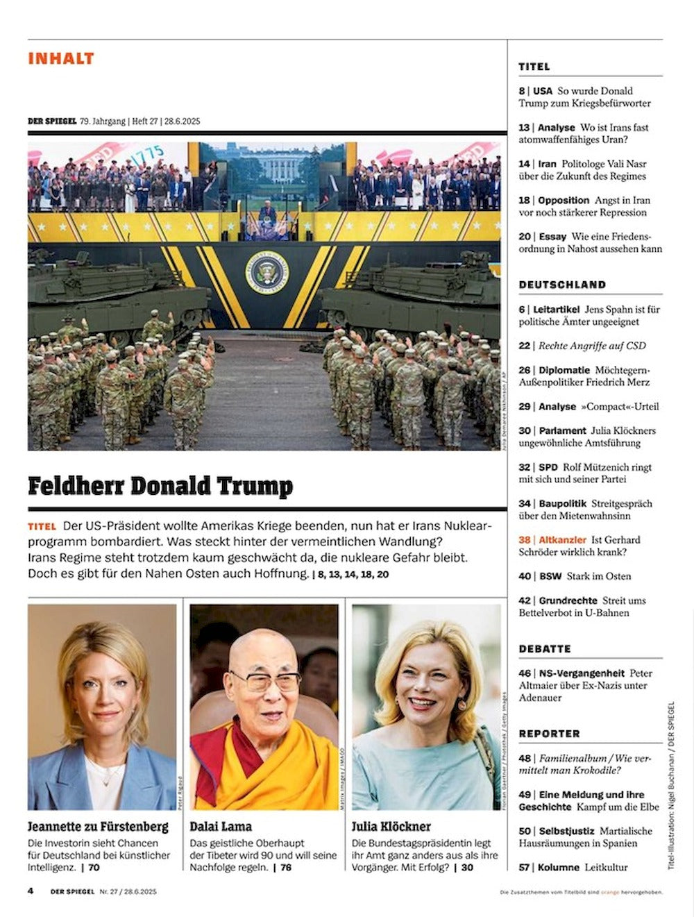 Der Spiegel Magazine Germany 2025-27 Donald Trump