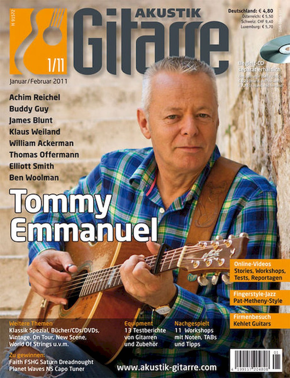 Akustik Gitarre Magazin Deutschland 2011-01 Tommy Emmanuel Achim Reichel Buddy Guy James Blunt Klaus Weiland