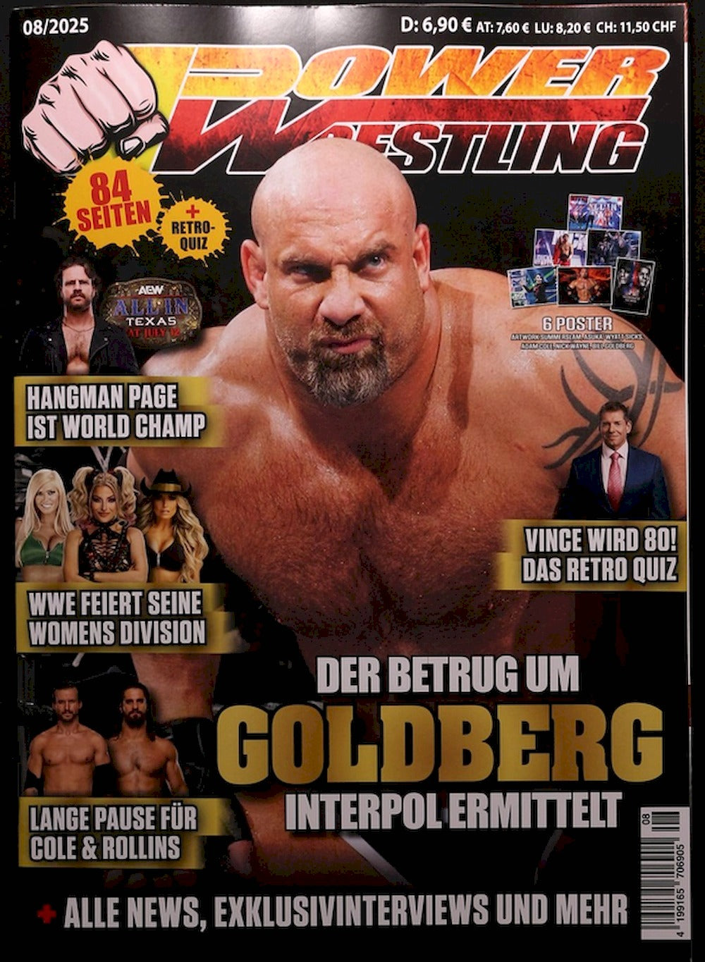 Power Wrestling Magazin Deutschland 2025-08 Bill Goldberg Wyatt Sicks Asuka + Poster