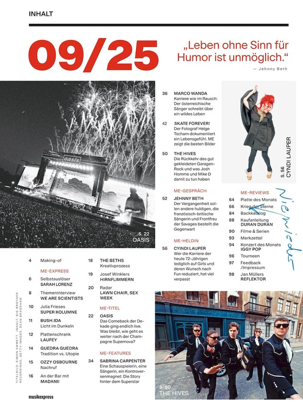 Musikexpress Magazine Germany 2025-09 Oasis Cyndi Lauper Sabrina Carpenter Iggy Pop