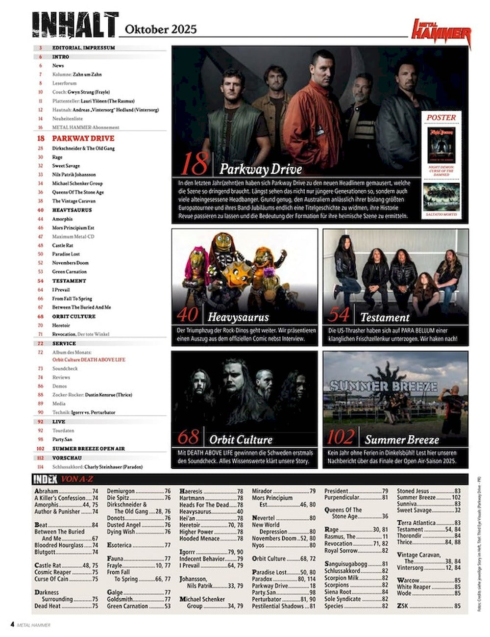 Metal Hammer Rivista Germania 2025-10 Parkway Drive Castle Rat Amorphis