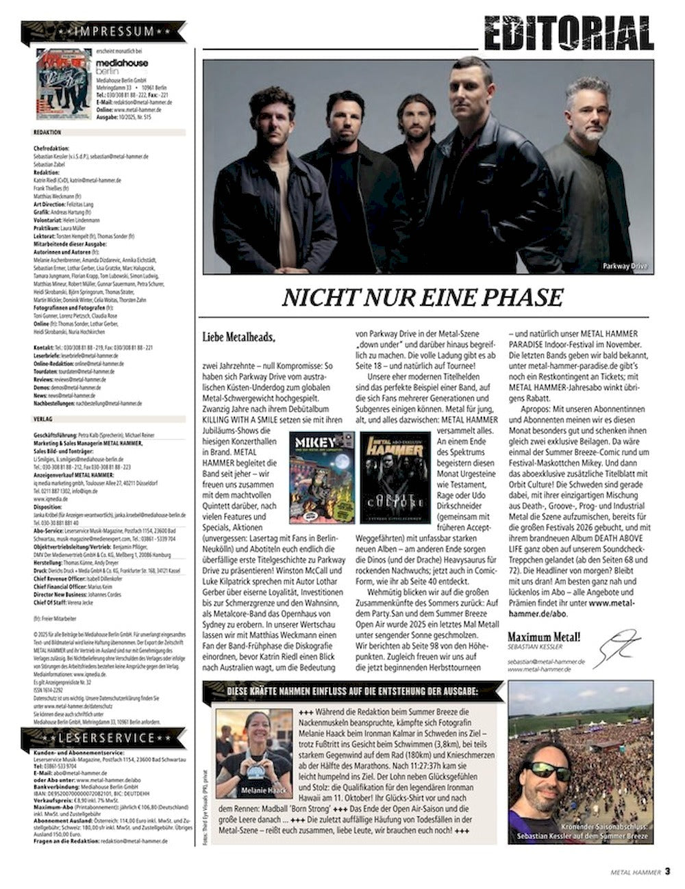 Metal Hammer Magazine Germany 2025-10 Parkway Drive Castle + Poster Night Demon + CD