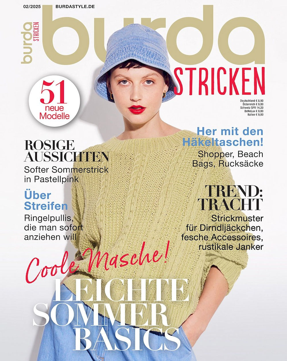 Burda Stricken Magazin Deutschland 2025-02 Strickmuster Sommer-Basics Häkeltaschen
