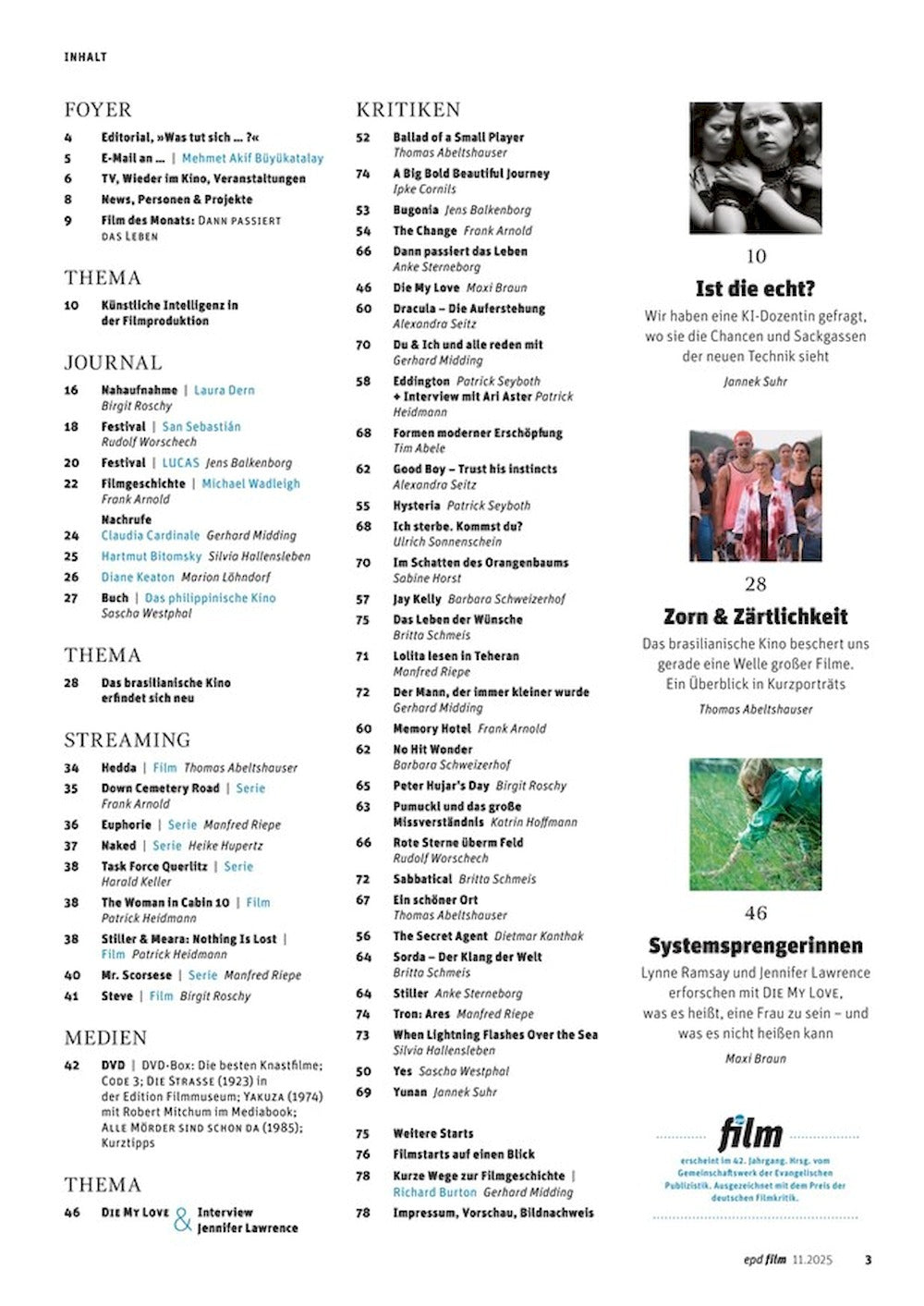 EPD Film Magazin Deutschland 2025-11 Jennifer Lawrence