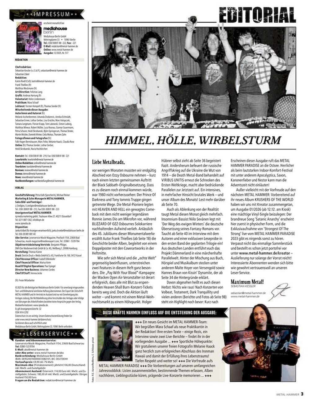 Metal Hammer Magazin Deutschland 2025-12 Ozzy Osbourne + CD + Poster