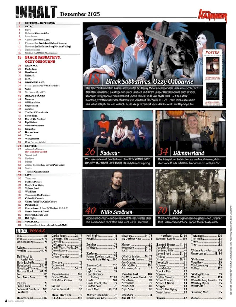 Metal Hammer Magazin Deutschland 2025-12 Ozzy Osbourne + CD + Poster