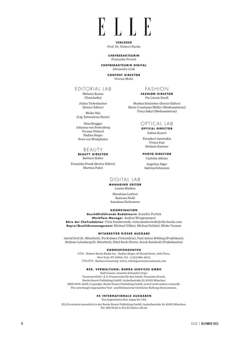 Elle Magazin Deutschland 2025-12 Bette Franke