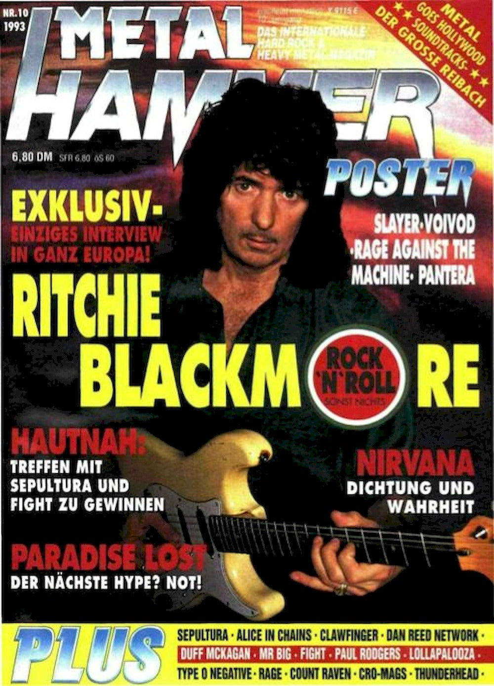 Metal Hammer Magazin Deutschland 1993-10 Ritchie Blackmore + Poster