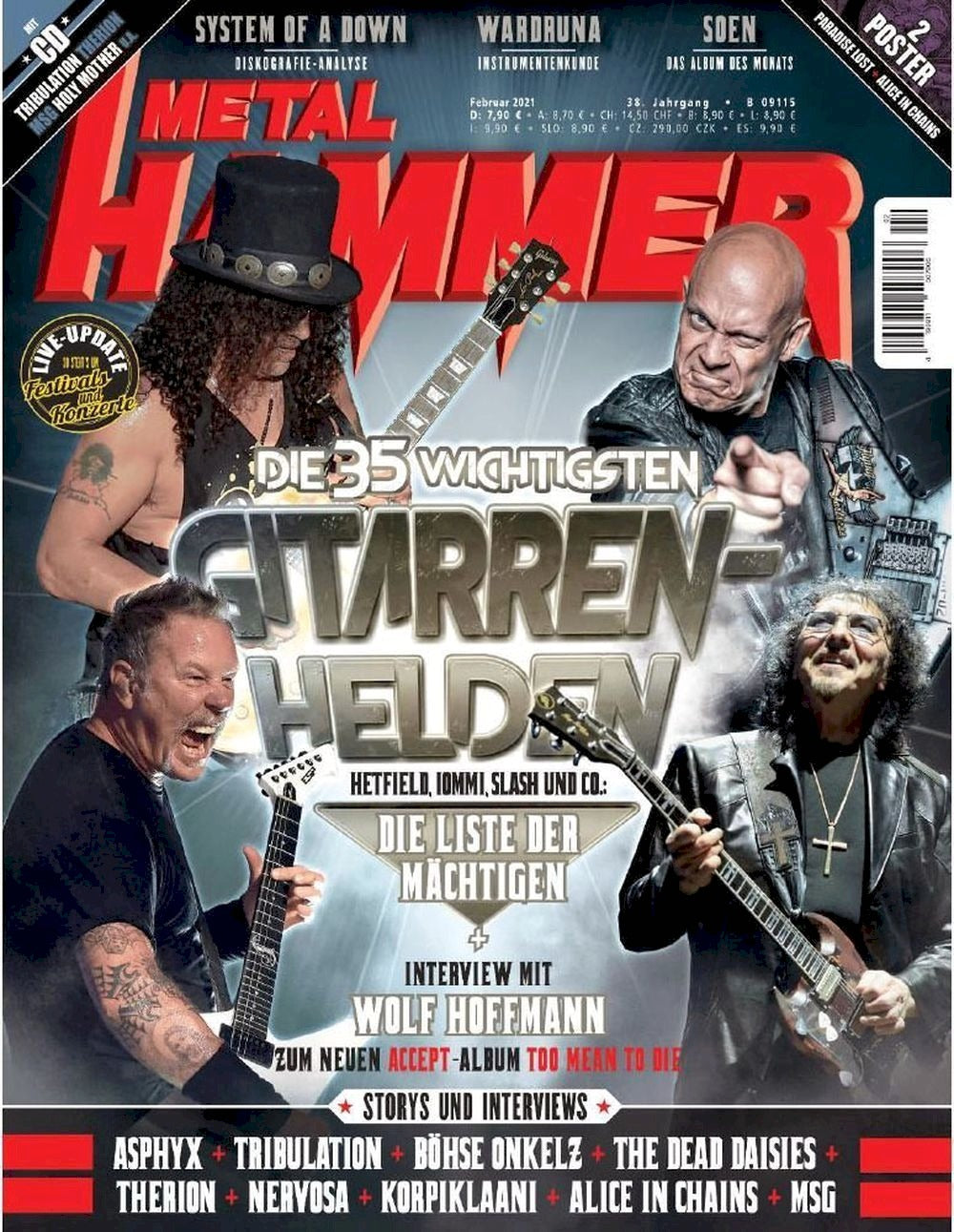 Metal Hammer Magazin Deutschland 2021-02 James Hetfield Paradise Lost Alice In Chains + CD + Poster