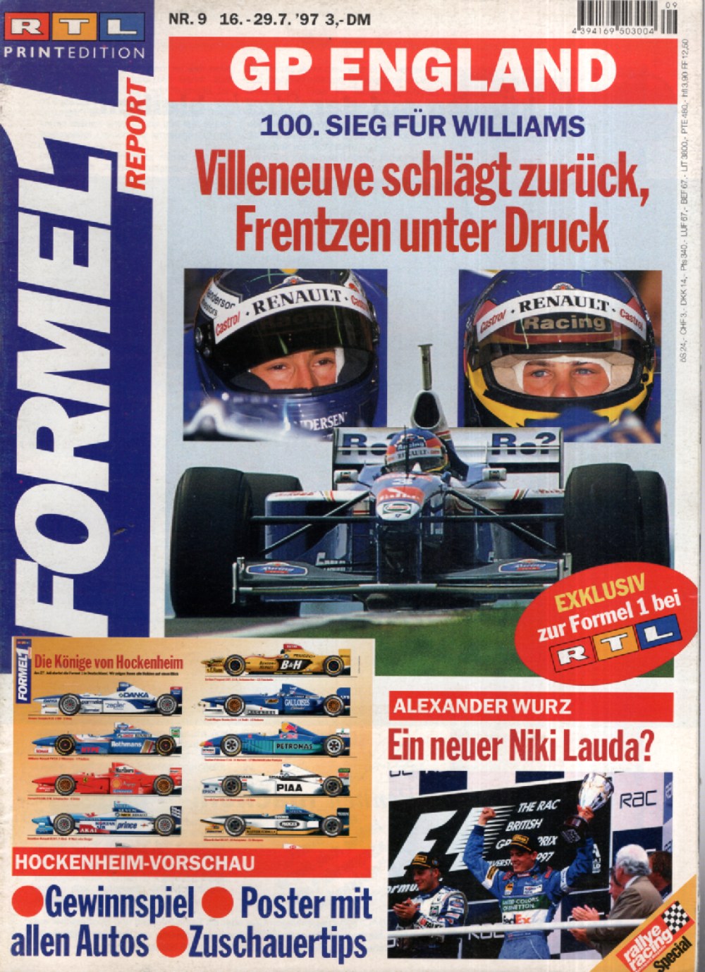 Formel 1 Report Magasin Tyskland 1997-09 – Jacques Villeneuve Heinz-Harald Frentzen Alexander Wurz Niki Lauda – Originaludgave
