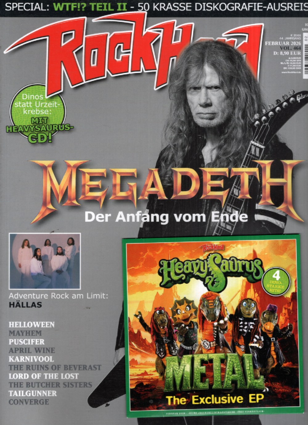 Rock Hard Magazin Deutschland 2026-02 Dave Mustaine Megadeth Hallas Helloween Mayhem + CD